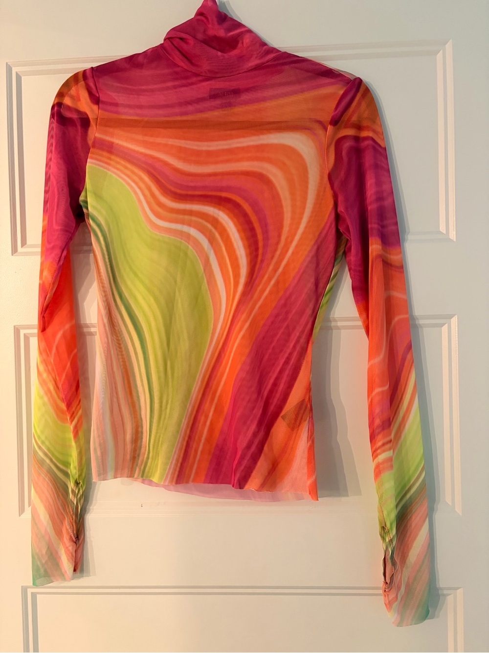 AFRM Women’s Mock Neck Long Sleeve Swirl Print Top - Pink & Green